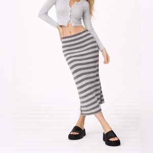 Vintage 90s Express Striped Knit Midi Skirt Gray Size Small